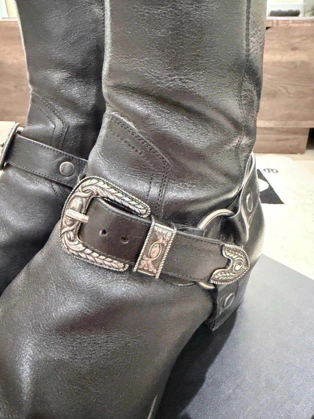 Saint Laurent Paris Wyatt 40 Age Harness Black Leather Boots